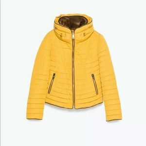ZARA MUSTARD FUR COLLAR PUFFER ANORAK JACKET Sz L